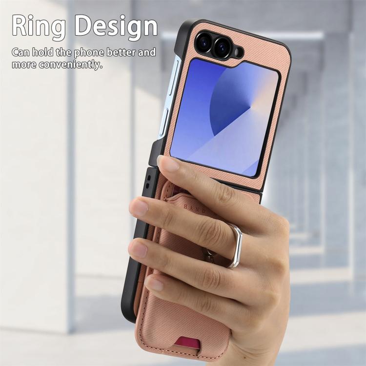 For Samsung Galaxy Z Flip6 / Flip7 FE Twill Fabric Card Bag Ring Magnetic Back Phone Case