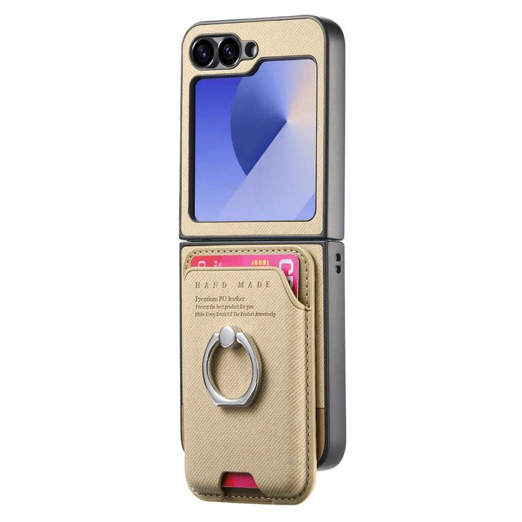 For Samsung Galaxy Z Flip6 / Flip7 FE Twill Fabric Card Bag Ring Magnetic Back Phone Case