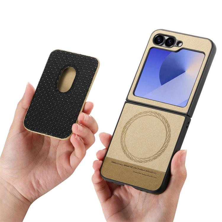 For Samsung Galaxy Z Flip6 / Flip7 FE Twill Fabric Card Bag Ring Magnetic Back Phone Case