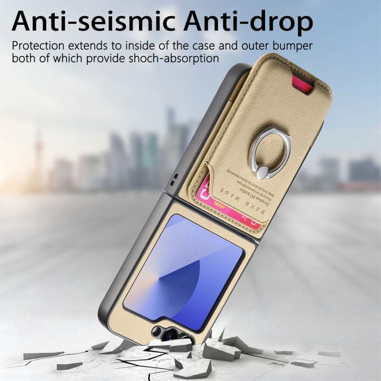 For Samsung Galaxy Z Flip6 / Flip7 FE Twill Fabric Card Bag Ring Magnetic Back Phone Case