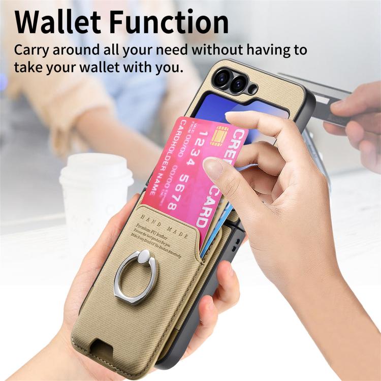 For Samsung Galaxy Z Flip6 / Flip7 FE Twill Fabric Card Bag Ring Magnetic Back Phone Case