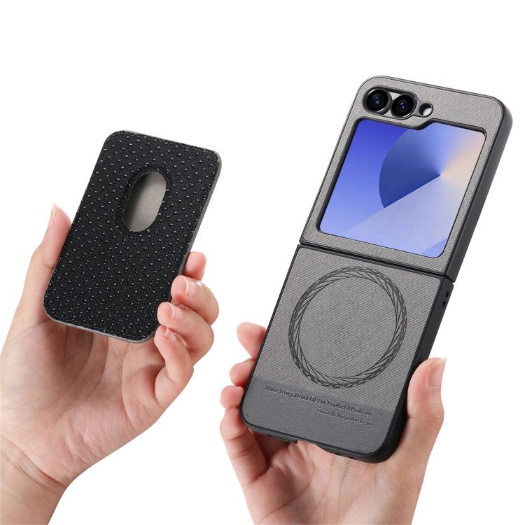 For Samsung Galaxy Z Flip6 / Flip7 FE Twill Fabric Card Bag Ring Magnetic Back Phone Case