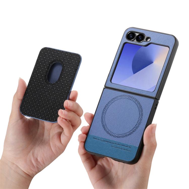For Samsung Galaxy Z Flip6 / Flip7 FE Twill Fabric Card Bag Ring Magnetic Back Phone Case