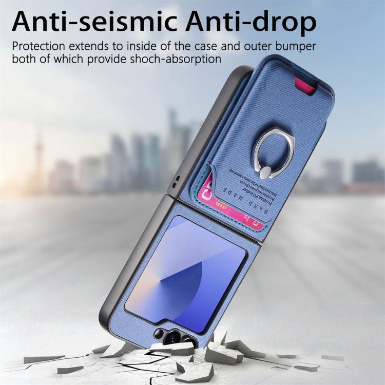 For Samsung Galaxy Z Flip6 / Flip7 FE Twill Fabric Card Bag Ring Magnetic Back Phone Case