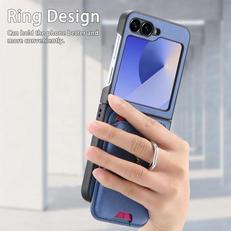 For Samsung Galaxy Z Flip6 / Flip7 FE Twill Fabric Card Bag Ring Magnetic Back Phone Case