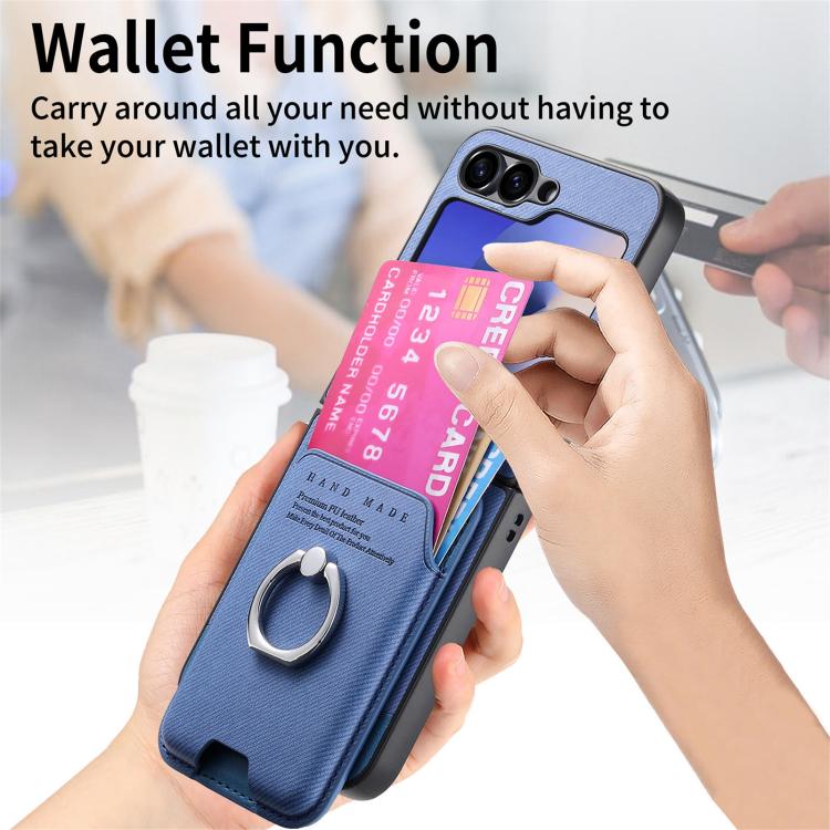 For Samsung Galaxy Z Flip6 / Flip7 FE Twill Fabric Card Bag Ring Magnetic Back Phone Case