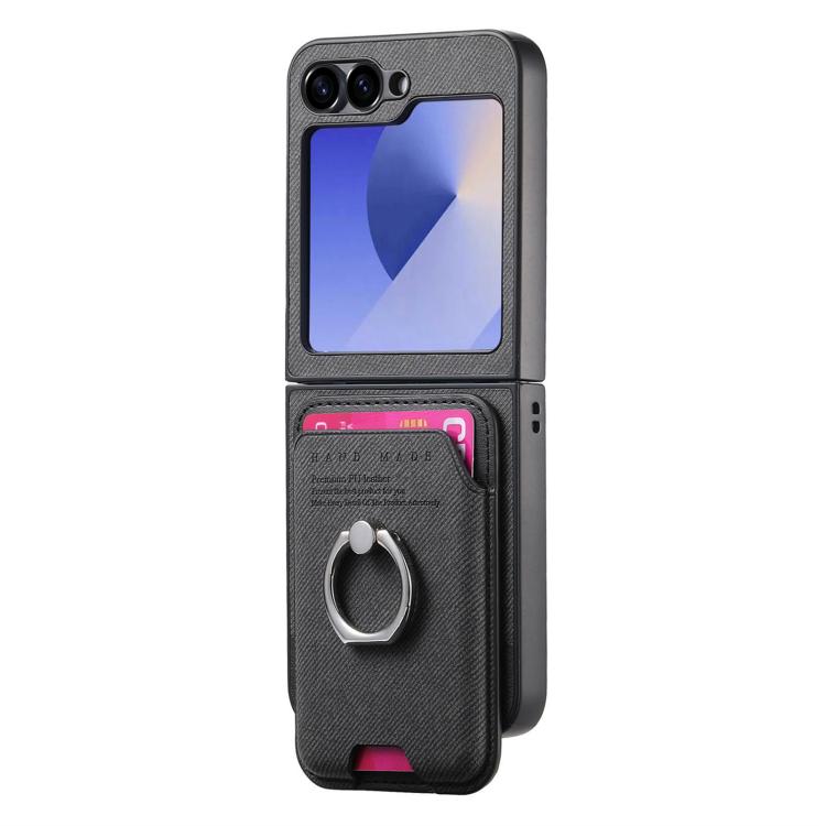 For Samsung Galaxy Z Flip5 5G Twill Fabric Card Bag Ring Magnetic Back Phone Case