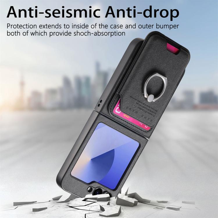 For Samsung Galaxy Z Flip5 5G Twill Fabric Card Bag Ring Magnetic Back Phone Case