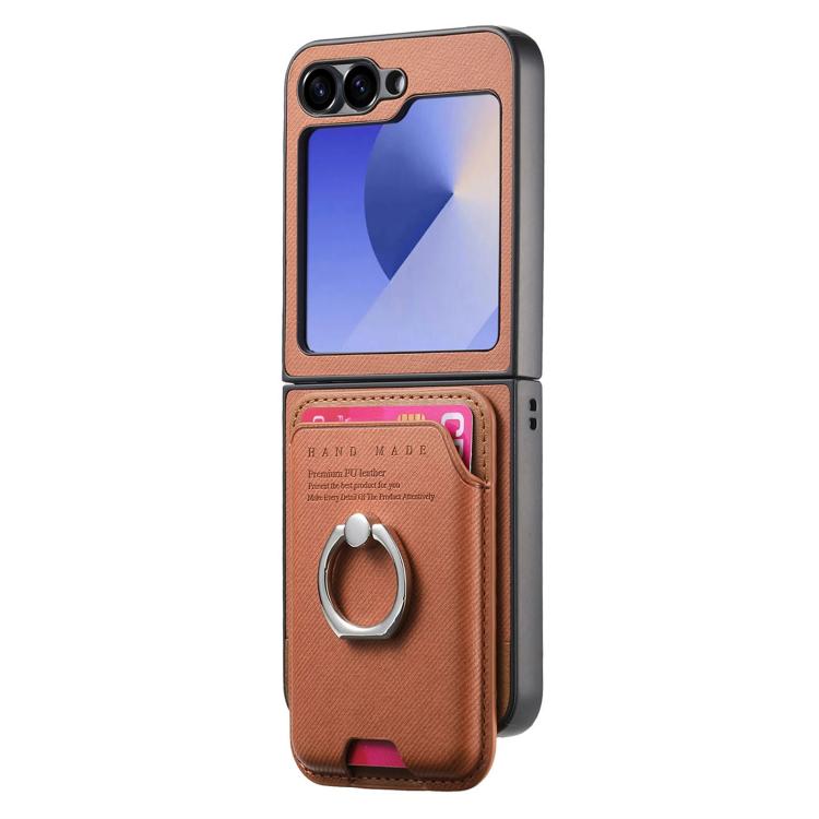 For Samsung Galaxy Z Flip5 5G Twill Fabric Card Bag Ring Magnetic Back Phone Case