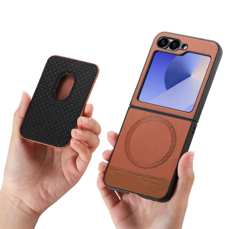 For Samsung Galaxy Z Flip5 5G Twill Fabric Card Bag Ring Magnetic Back Phone Case