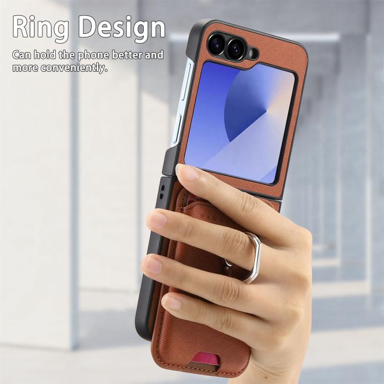 For Samsung Galaxy Z Flip5 5G Twill Fabric Card Bag Ring Magnetic Back Phone Case