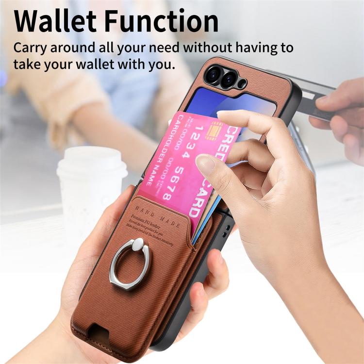 For Samsung Galaxy Z Flip5 5G Twill Fabric Card Bag Ring Magnetic Back Phone Case