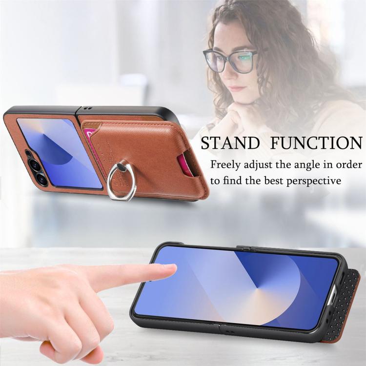 For Samsung Galaxy Z Flip5 5G Twill Fabric Card Bag Ring Magnetic Back Phone Case