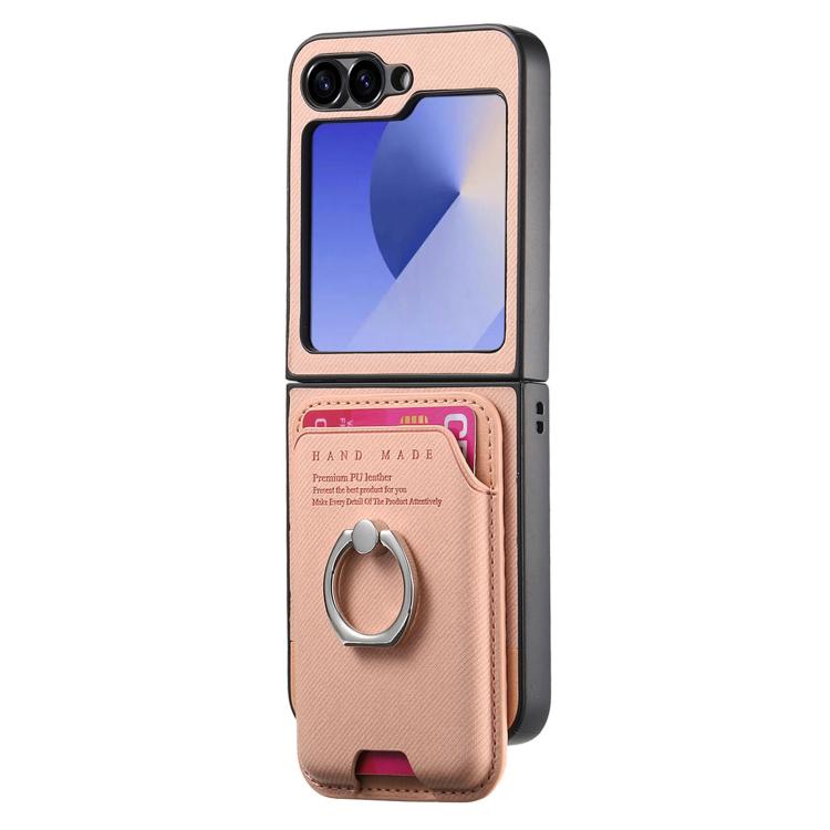 For Samsung Galaxy Z Flip5 5G Twill Fabric Card Bag Ring Magnetic Back Phone Case