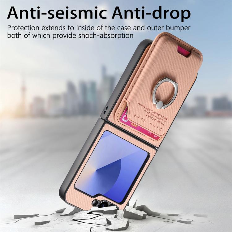 For Samsung Galaxy Z Flip5 5G Twill Fabric Card Bag Ring Magnetic Back Phone Case