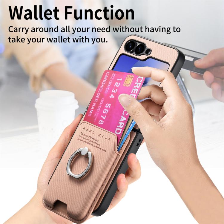 For Samsung Galaxy Z Flip5 5G Twill Fabric Card Bag Ring Magnetic Back Phone Case
