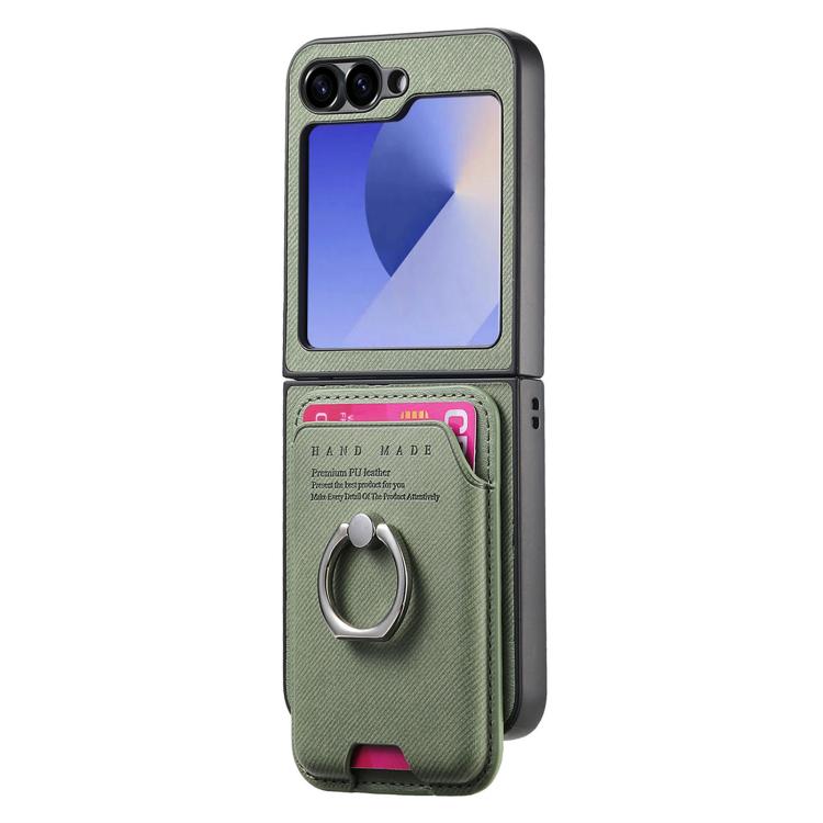 For Samsung Galaxy Z Flip5 5G Twill Fabric Card Bag Ring Magnetic Back Phone Case