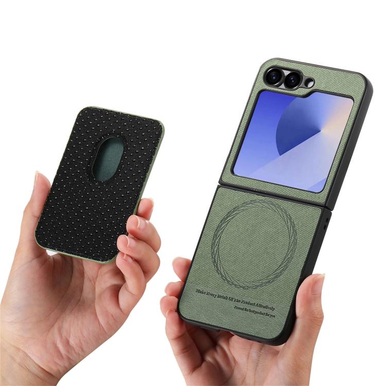 For Samsung Galaxy Z Flip5 5G Twill Fabric Card Bag Ring Magnetic Back Phone Case