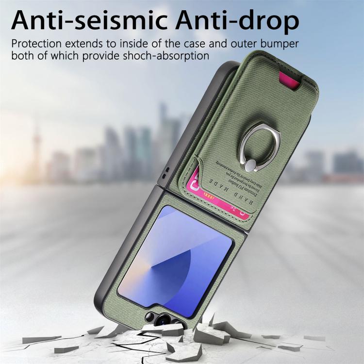 For Samsung Galaxy Z Flip5 5G Twill Fabric Card Bag Ring Magnetic Back Phone Case