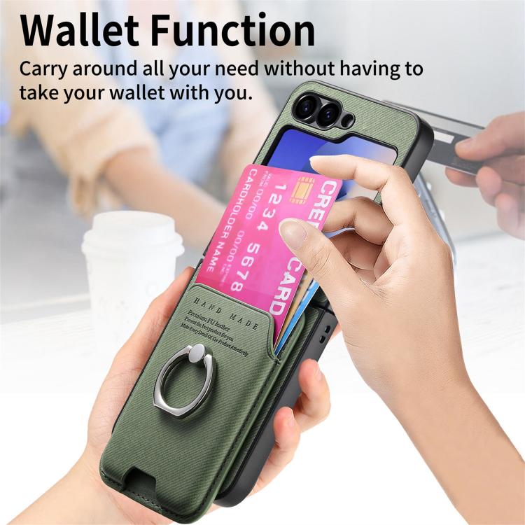For Samsung Galaxy Z Flip5 5G Twill Fabric Card Bag Ring Magnetic Back Phone Case