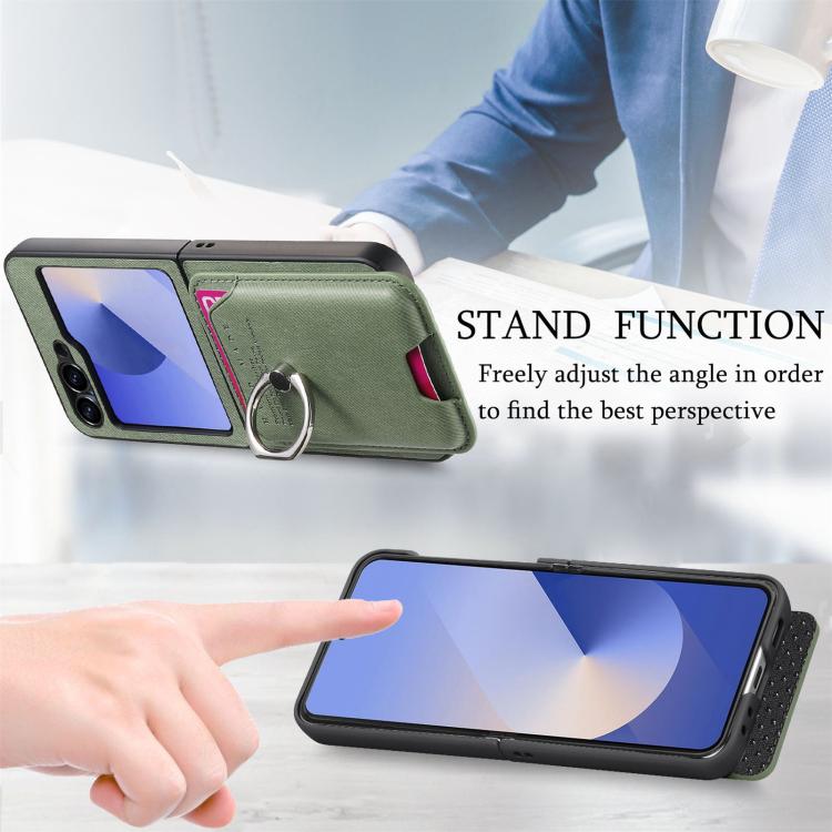 For Samsung Galaxy Z Flip5 5G Twill Fabric Card Bag Ring Magnetic Back Phone Case
