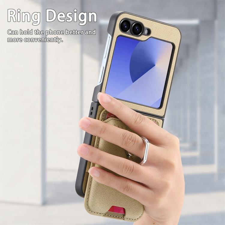 For Samsung Galaxy Z Flip5 5G Twill Fabric Card Bag Ring Magnetic Back Phone Case
