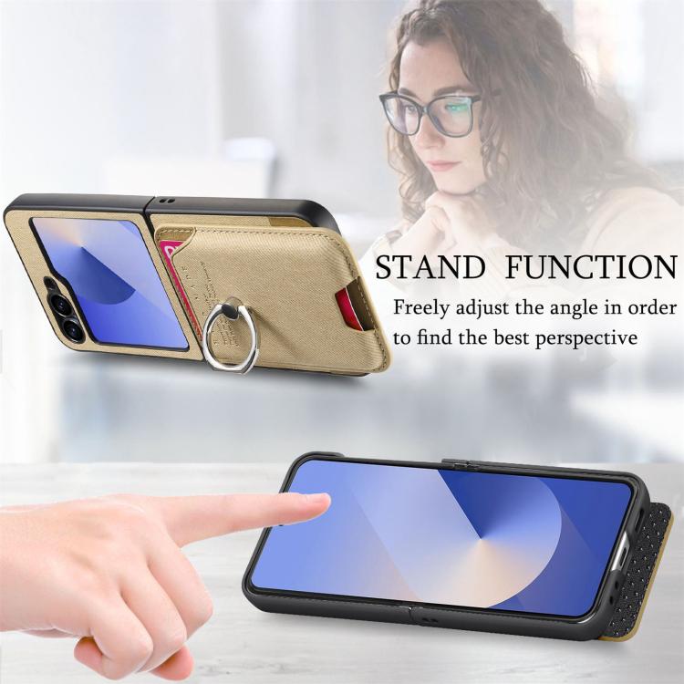 For Samsung Galaxy Z Flip5 5G Twill Fabric Card Bag Ring Magnetic Back Phone Case
