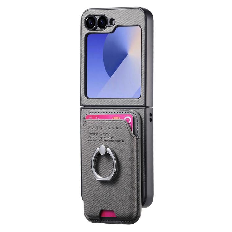 For Samsung Galaxy Z Flip5 5G Twill Fabric Card Bag Ring Magnetic Back Phone Case