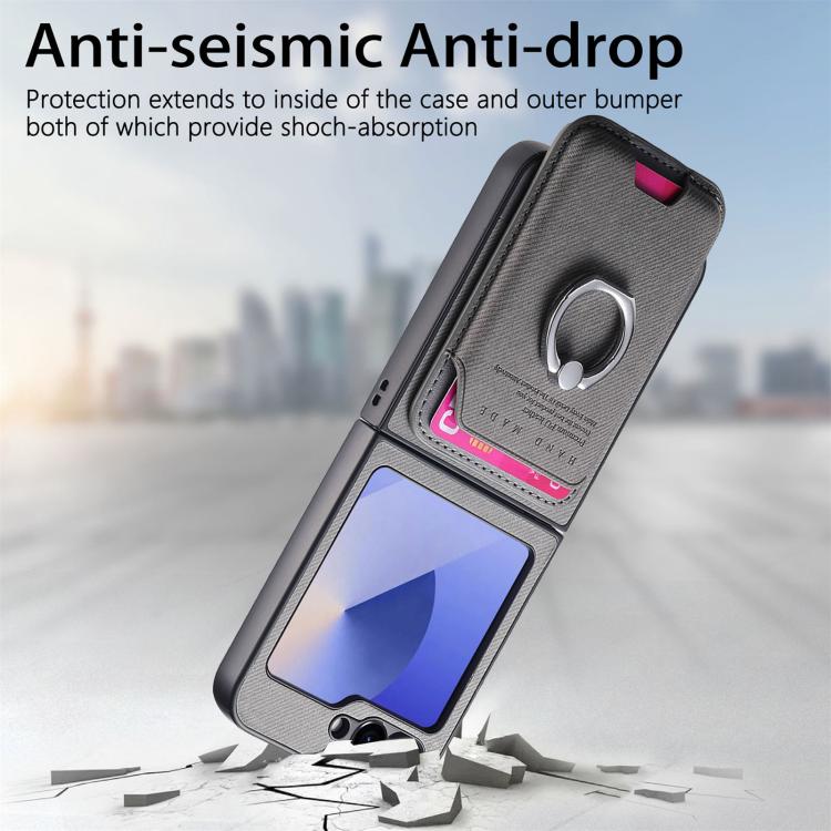 For Samsung Galaxy Z Flip5 5G Twill Fabric Card Bag Ring Magnetic Back Phone Case