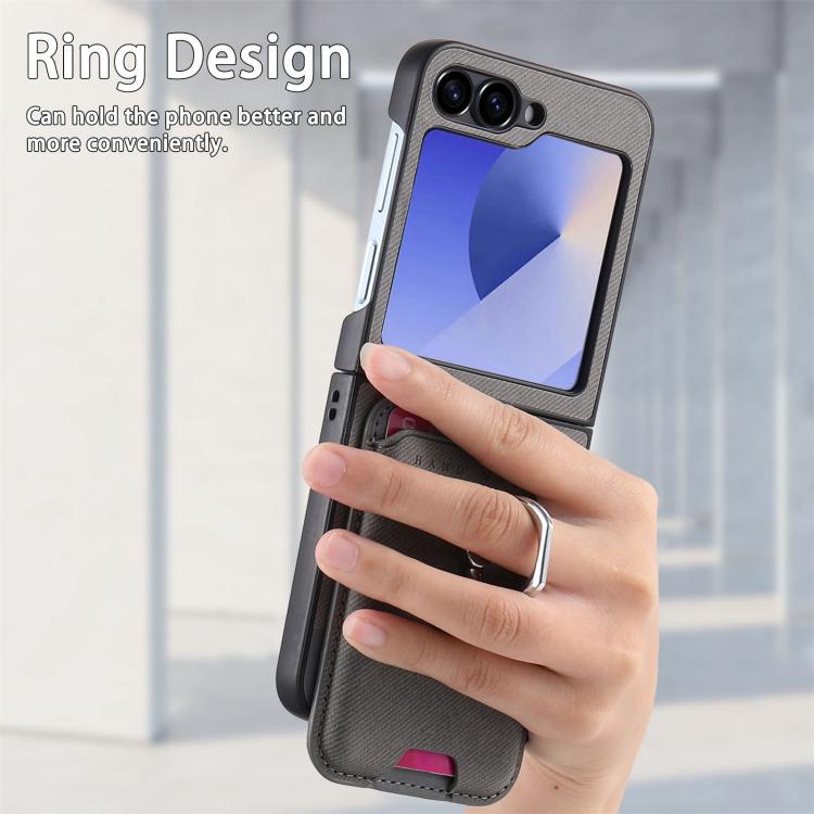 For Samsung Galaxy Z Flip5 5G Twill Fabric Card Bag Ring Magnetic Back Phone Case