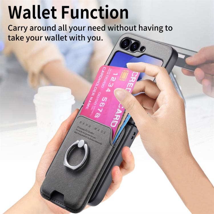 For Samsung Galaxy Z Flip5 5G Twill Fabric Card Bag Ring Magnetic Back Phone Case