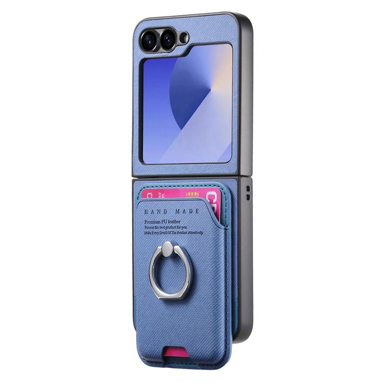 For Samsung Galaxy Z Flip5 5G Twill Fabric Card Bag Ring Magnetic Back Phone Case