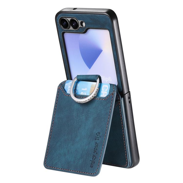 For Galaxy Z Flip5 5G Retro Leather Ring Vertical Flip Wallet Phone Case