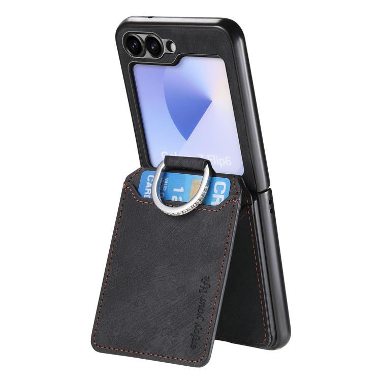 For Galaxy Z Flip5 5G Retro Leather Ring Vertical Flip Wallet Phone Case
