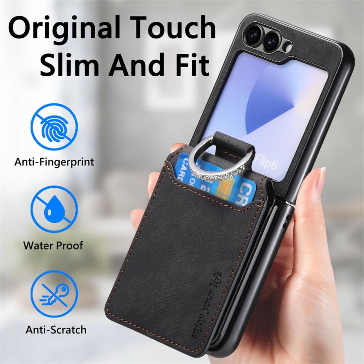 For Galaxy Z Flip5 5G Retro Leather Ring Vertical Flip Wallet Phone Case
