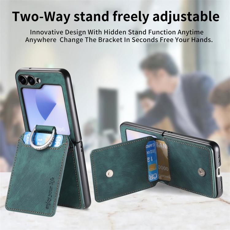 For Galaxy Z Flip5 5G Retro Leather Ring Vertical Flip Wallet Phone Case
