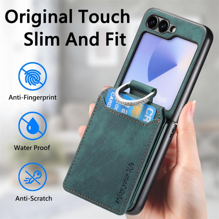 For Galaxy Z Flip5 5G Retro Leather Ring Vertical Flip Wallet Phone Case
