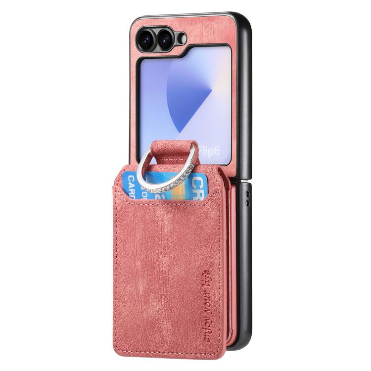 For Galaxy Z Flip5 5G Retro Leather Ring Vertical Flip Wallet Phone Case