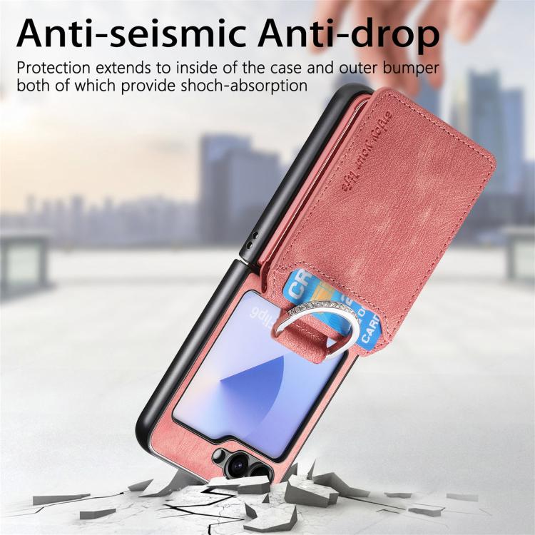 For Galaxy Z Flip5 5G Retro Leather Ring Vertical Flip Wallet Phone Case