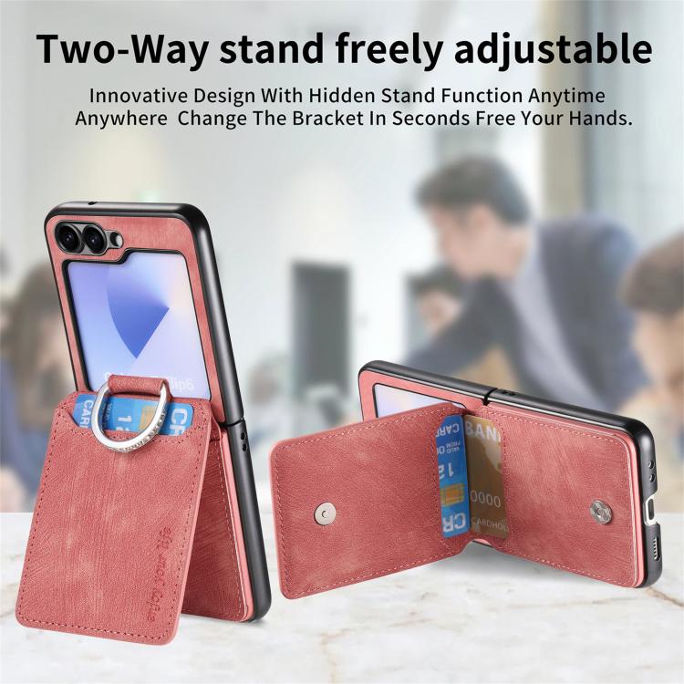 For Galaxy Z Flip5 5G Retro Leather Ring Vertical Flip Wallet Phone Case