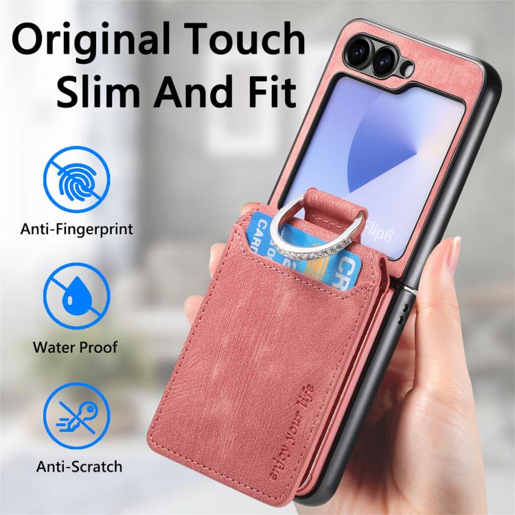 For Galaxy Z Flip5 5G Retro Leather Ring Vertical Flip Wallet Phone Case