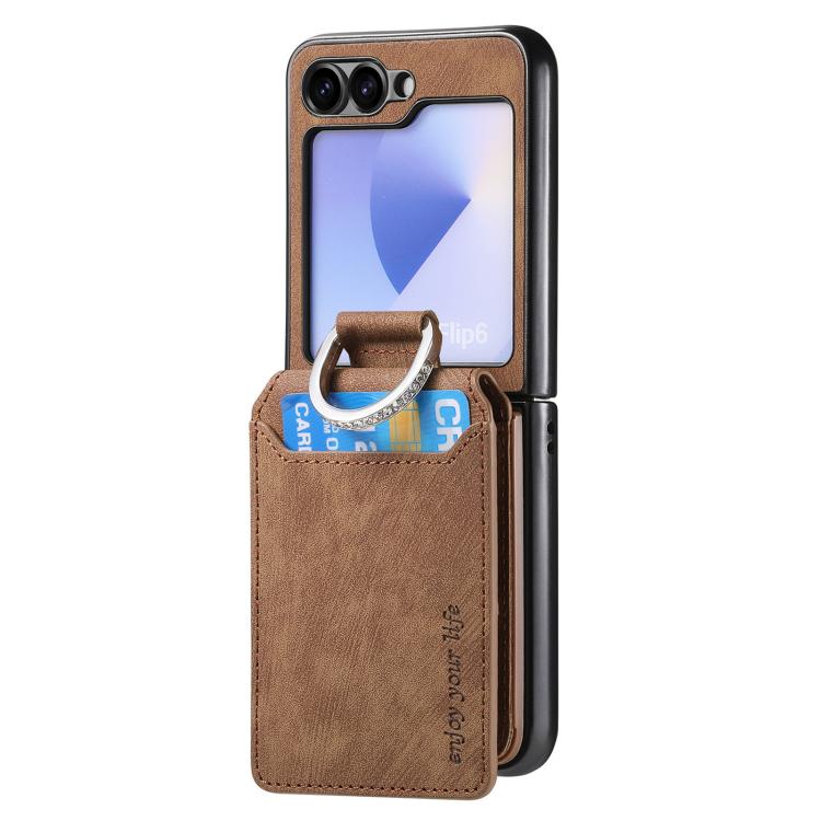 For Galaxy Z Flip5 5G Retro Leather Ring Vertical Flip Wallet Phone Case