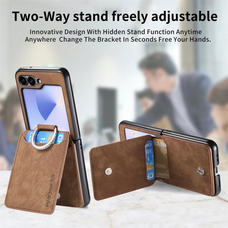For Galaxy Z Flip5 5G Retro Leather Ring Vertical Flip Wallet Phone Case