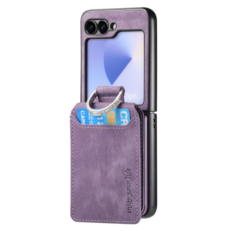 For Galaxy Z Flip5 5G Retro Leather Ring Vertical Flip Wallet Phone Case