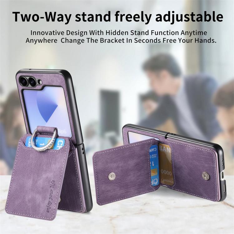 For Galaxy Z Flip5 5G Retro Leather Ring Vertical Flip Wallet Phone Case
