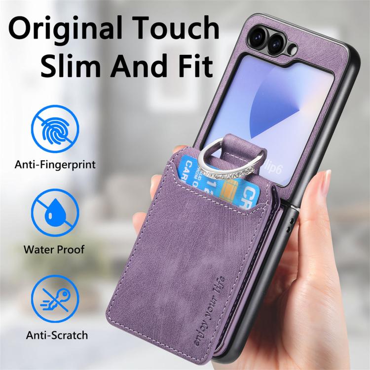 For Galaxy Z Flip5 5G Retro Leather Ring Vertical Flip Wallet Phone Case