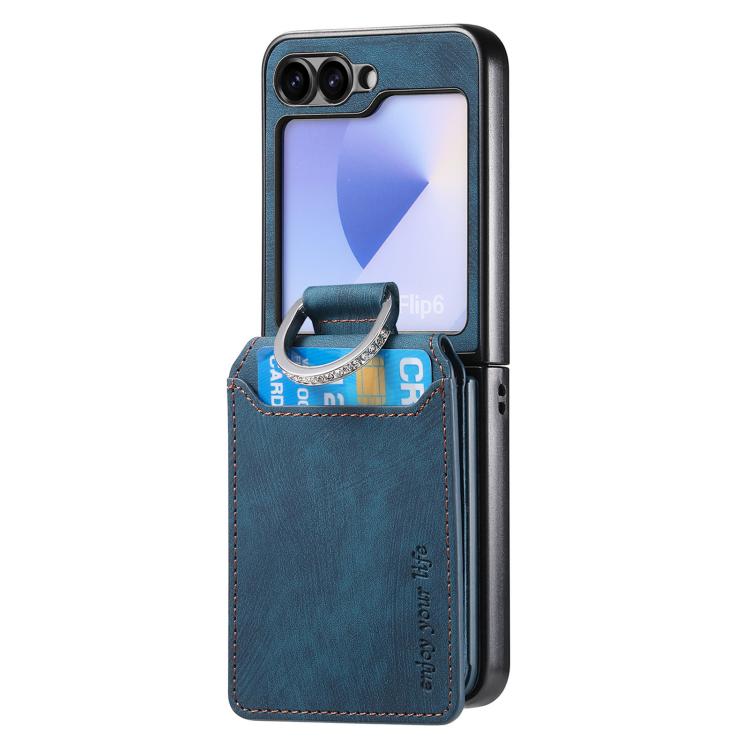 For Galaxy Z Flip6 5G Retro Leather Ring Vertical Flip Wallet Phone Case