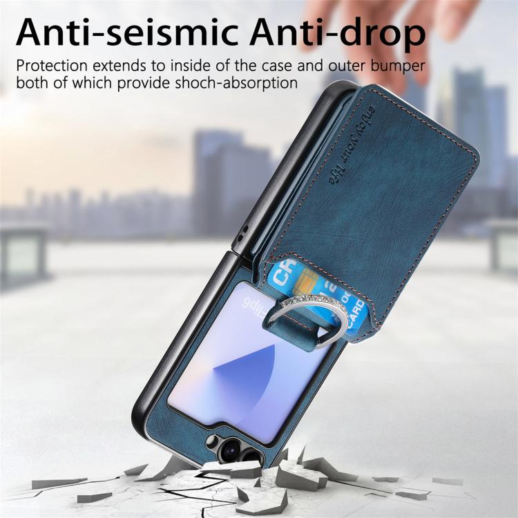 For Galaxy Z Flip6 5G Retro Leather Ring Vertical Flip Wallet Phone Case