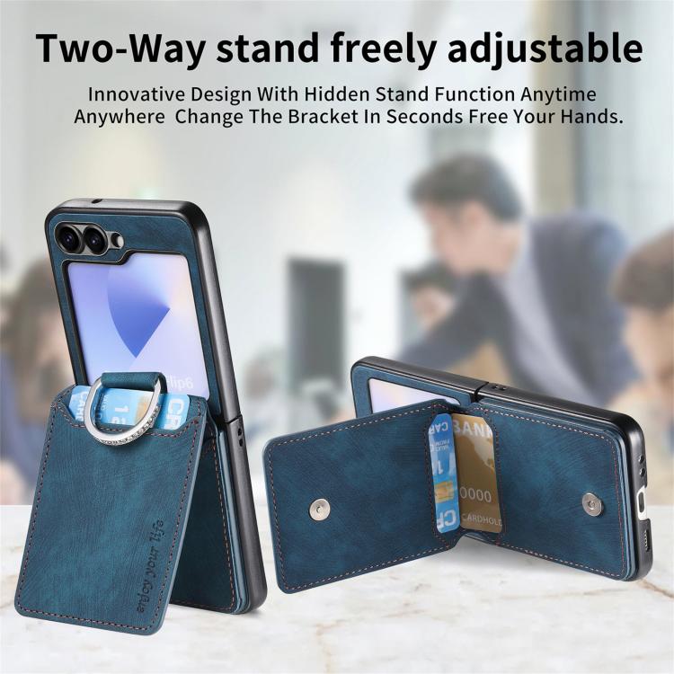 For Galaxy Z Flip6 5G Retro Leather Ring Vertical Flip Wallet Phone Case