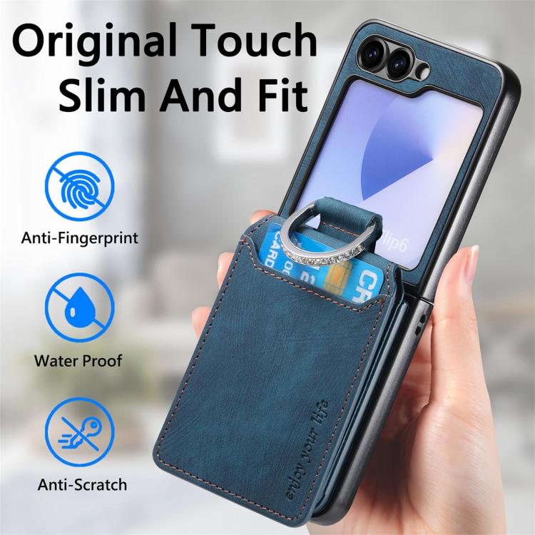 For Galaxy Z Flip6 5G Retro Leather Ring Vertical Flip Wallet Phone Case